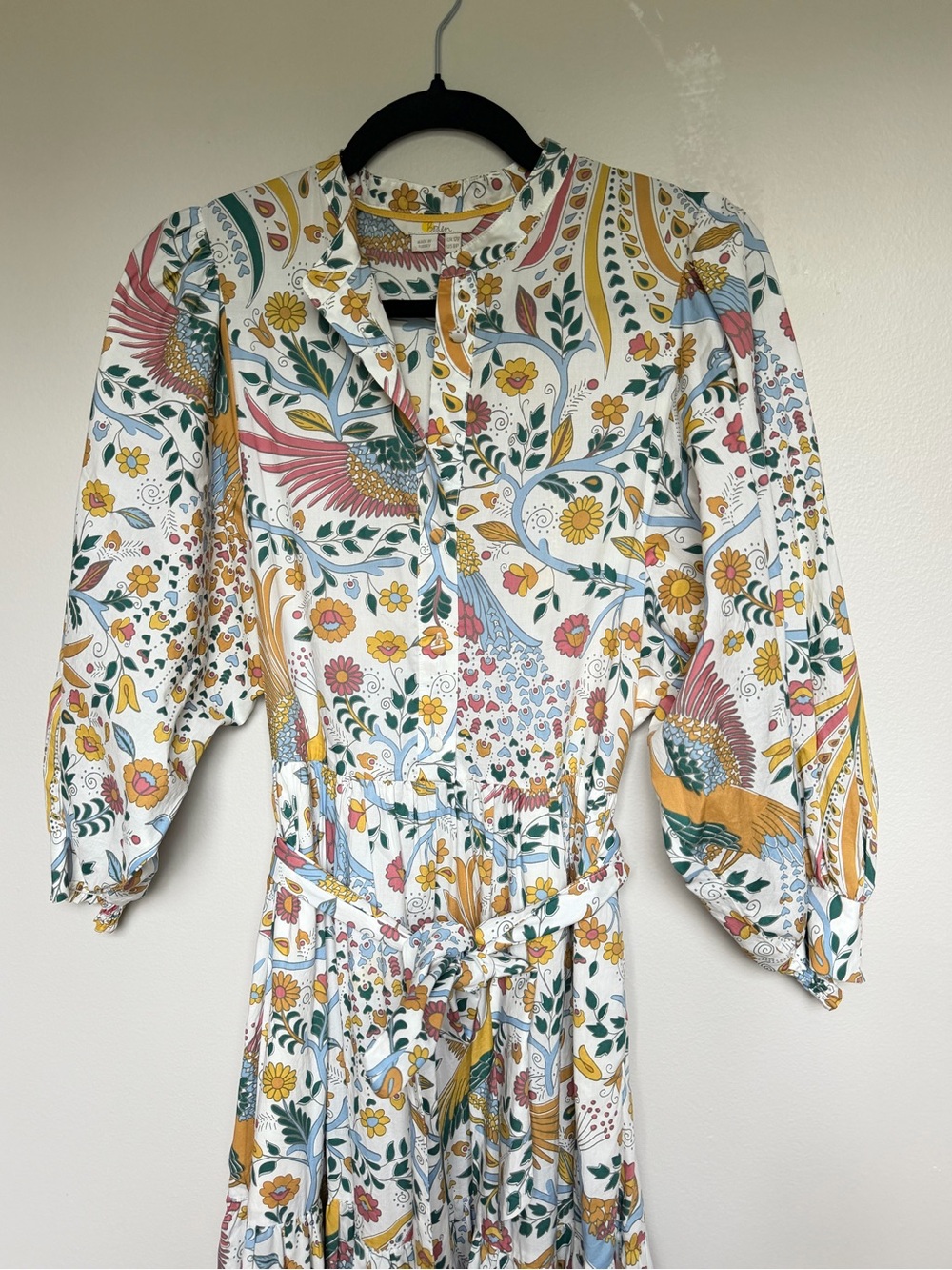 BODEN Womenās Peacock Print Belted Maxi Shirt Dress - White/Multicolor